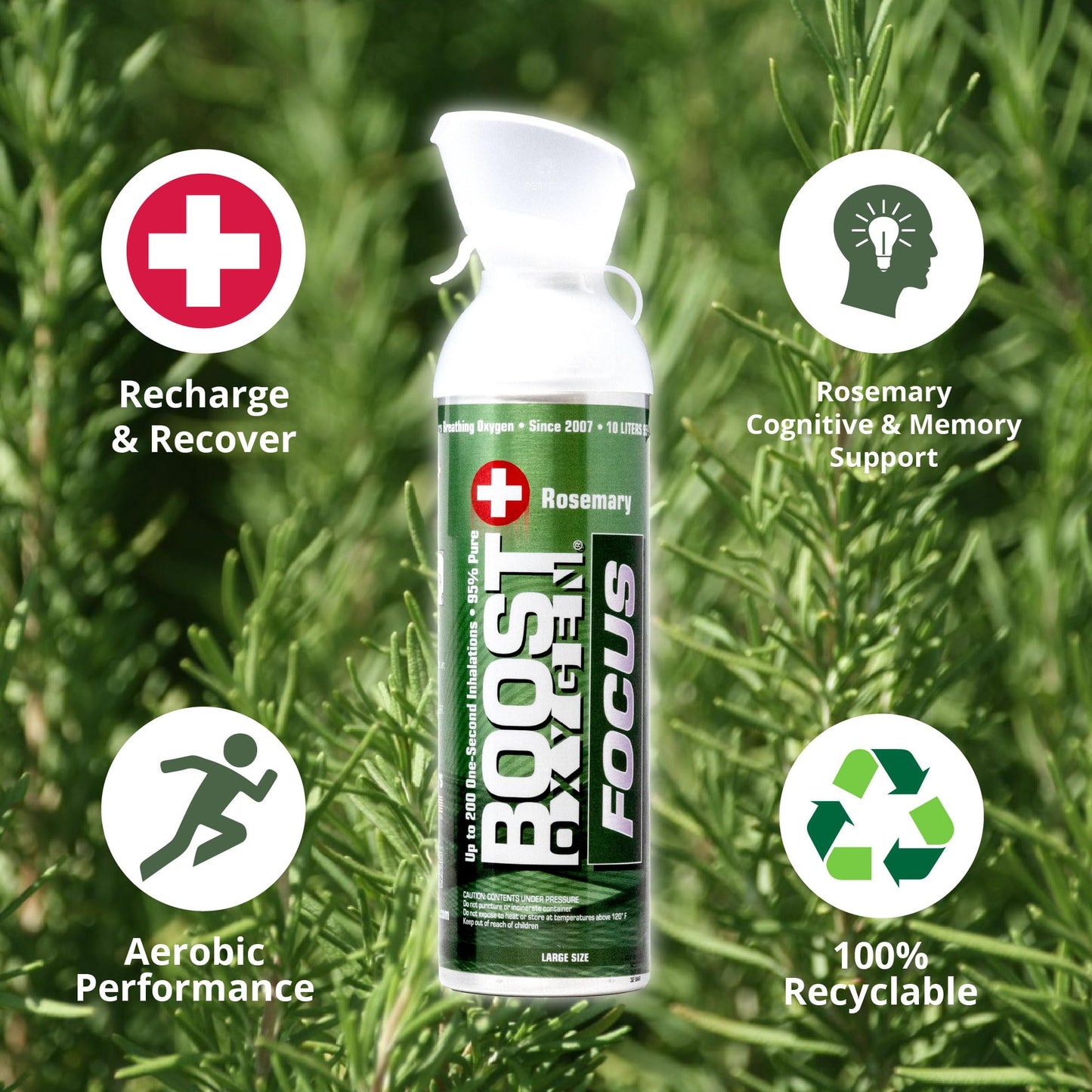 Boost Oxygen Large Focus Rosemary Aroma 10 Liter Canister | All-Natural Resiratory Support for Aerobic Recovery, Altitude, Performance and Health (4 Pack)