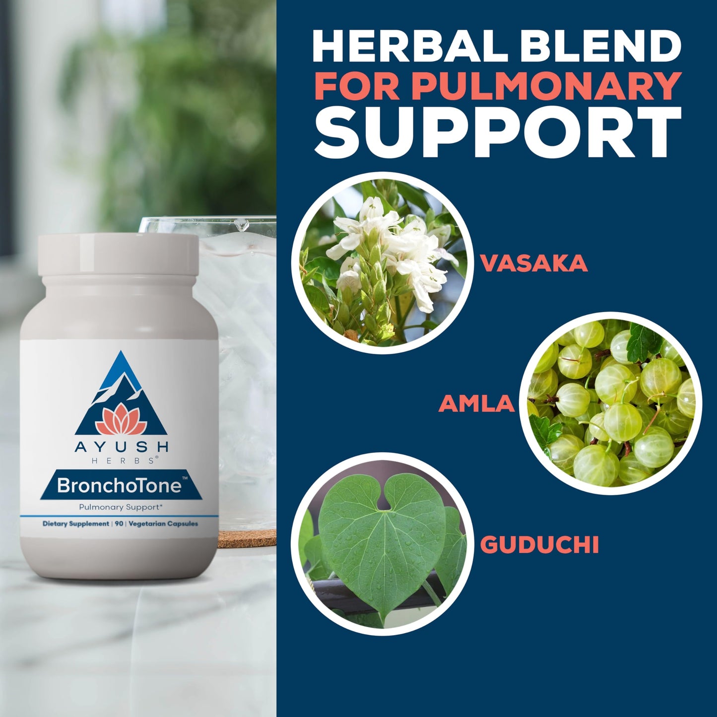 Ayush Herbs Bronchotone - Bronchial Support, Respiratory and Immune-Support Support Supplement for Women & Men, Adults, Pulmonary Care Supplement - 90 Vegetarian Capsules (1 Count)