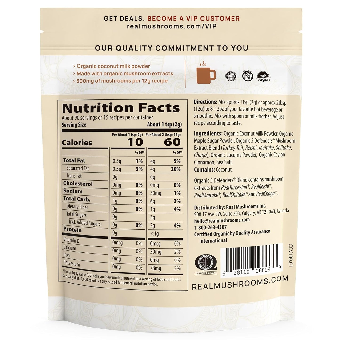 Real Mushrooms Functional Dairy Creamer - Coffee with Mushroom Extracts, Sweetened by Organic Lucuma Powder Maple Sap Powdered for Smoothies 90 Servings