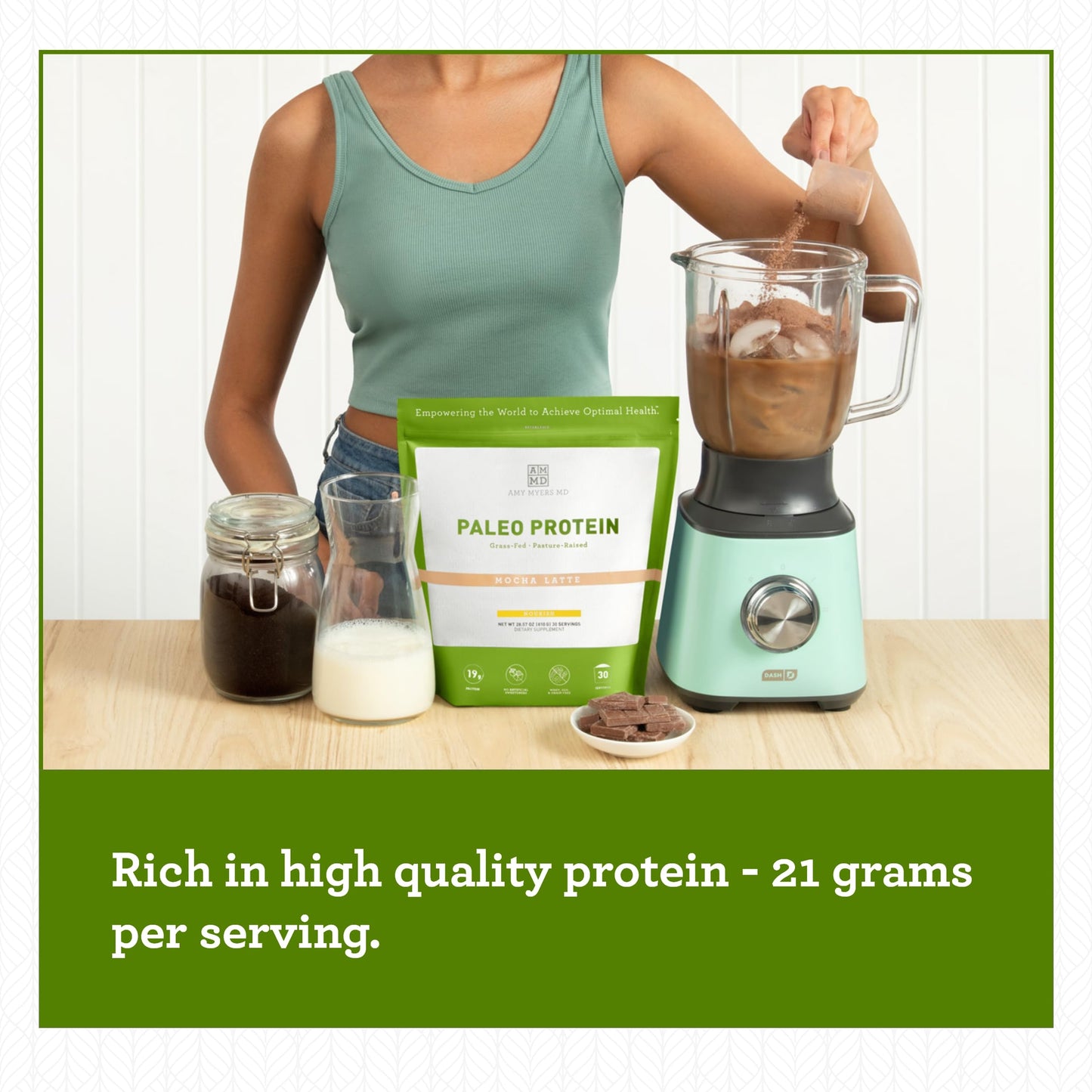 Amy Myers MD Pure Paleo Protein Powder - Clean Grass Fed Pasture Raised Protein - Hormone Free, Non-GMO, Gluten & Dairy Free - Perfect for Keto and Paleo- Mocha Latte - 29.31 oz (831 g)