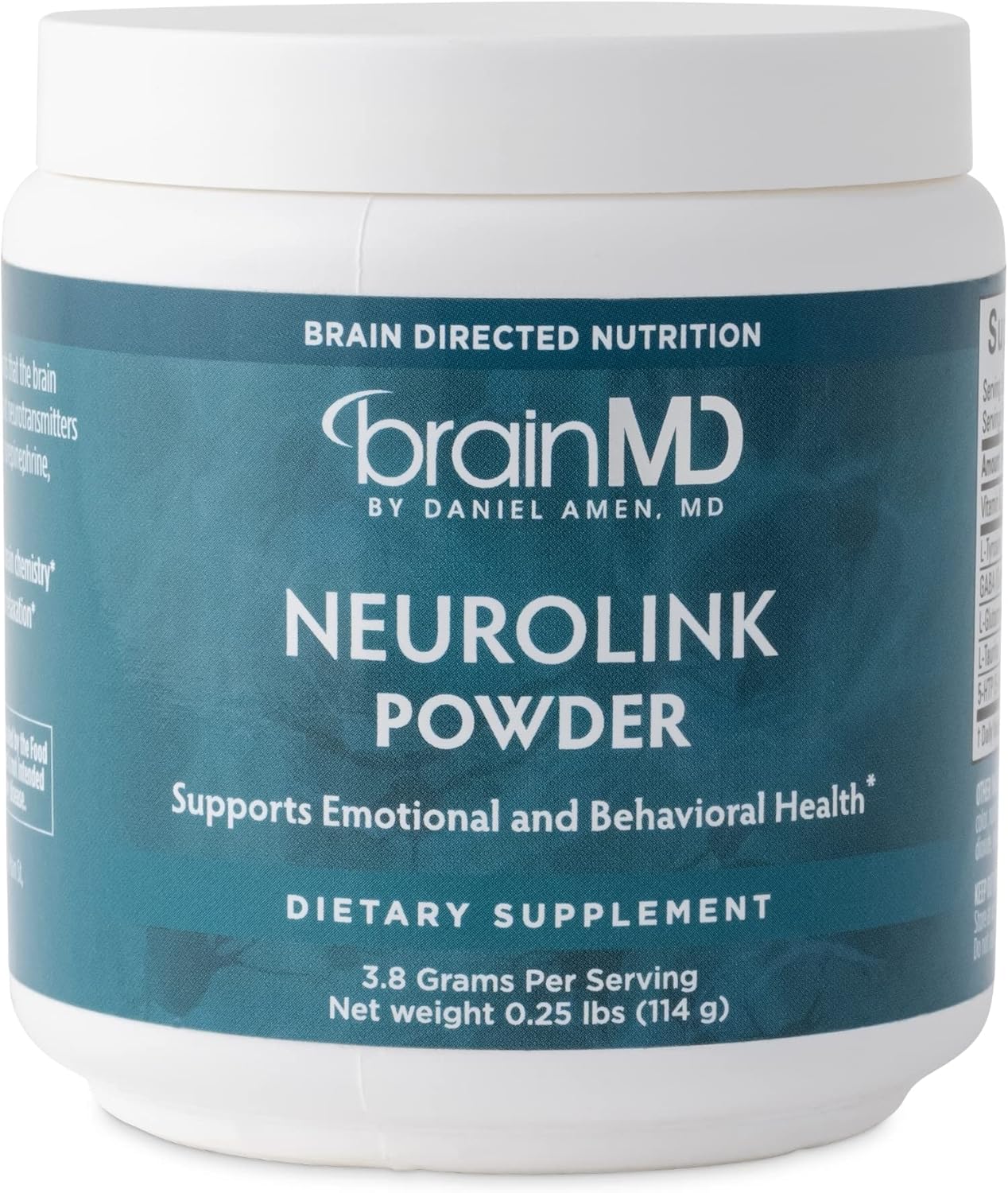 Dr Amen BrainMD NeuroLink Powder - 114g - Supports Memory, Focus & Concentration - Gluten Free - 30 Servings