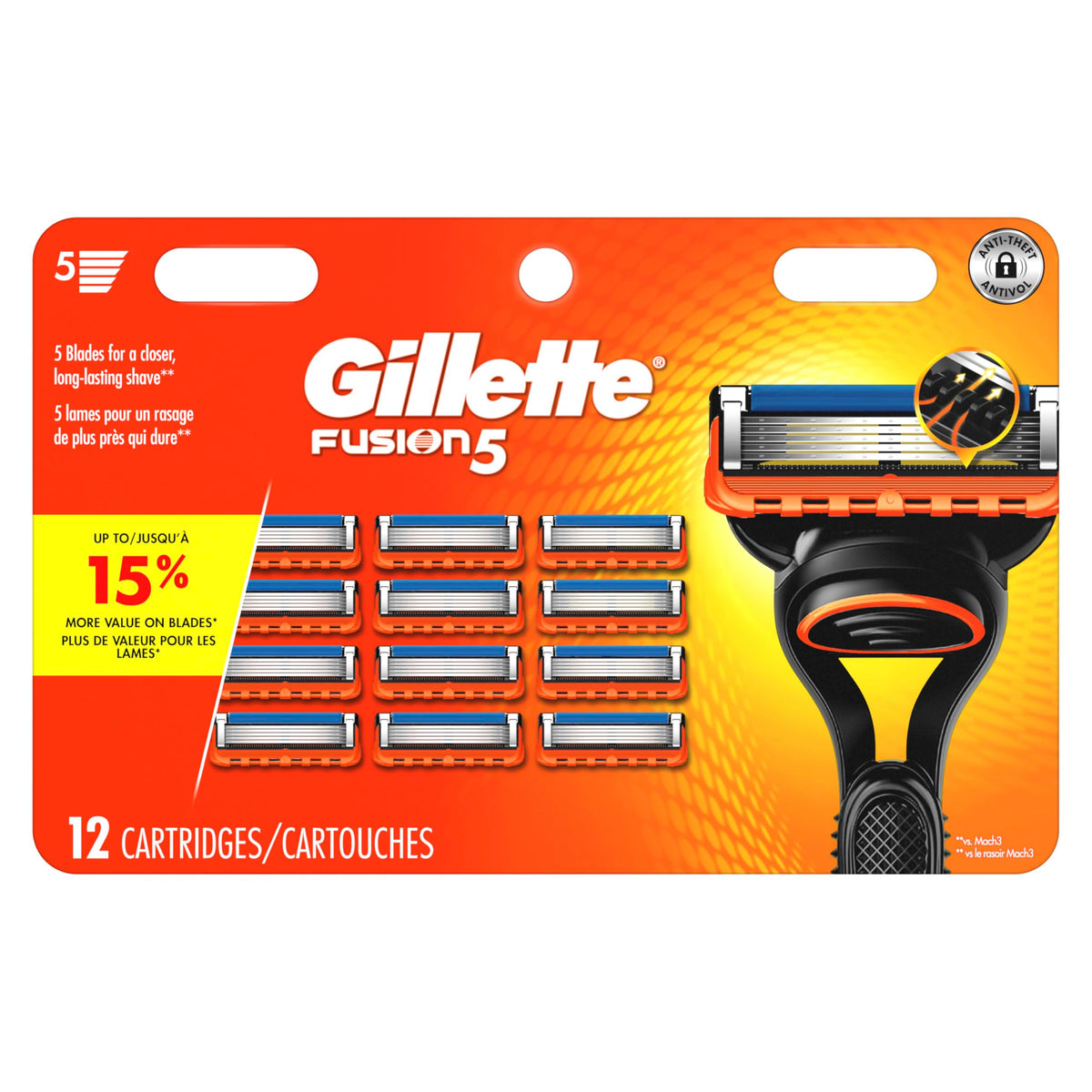 Gillette Fusion5 Men's Razor Blade Refills, 12 Refills