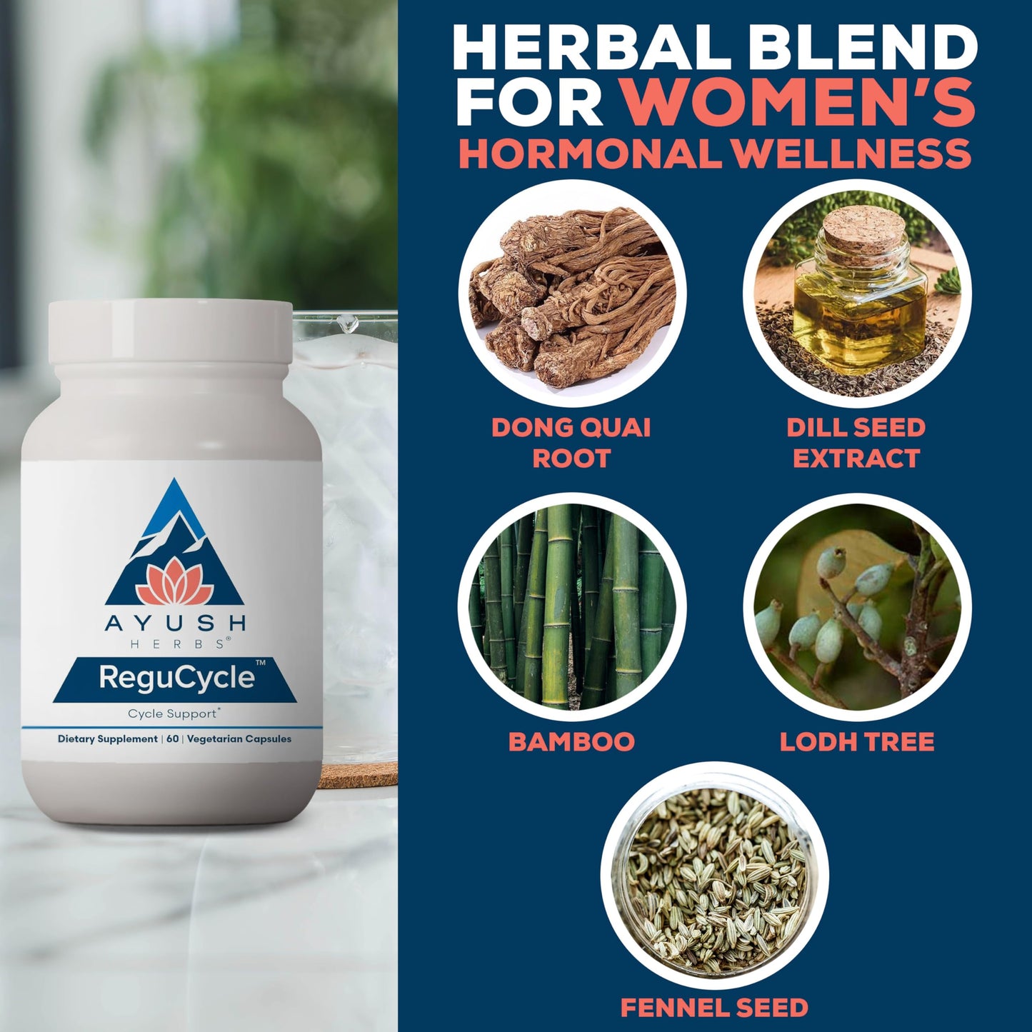 Ayush Herbs Regu-Cycle - Hormone Balance for Women, Hormonal Support, Period Support & Relief, Reproductive Health, Regulate Menstrual Cycle, Ovarian Support Supplement - 60 Vegetarian Capsules
