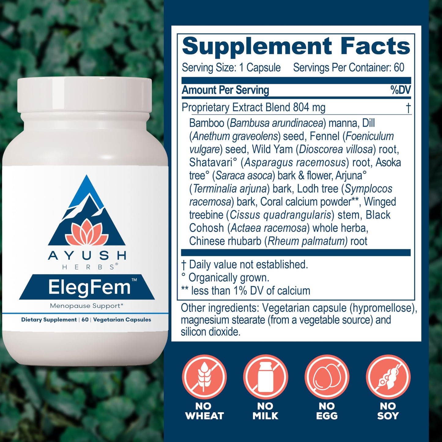 Ayush Herbs ElegFem - Menopause Supplements for Women, Hormone Balance for Women, Perimenopause Natural Hormone Support, Hot Flash Support with Cohosh - 60 Vegetarian Capsules (1 Count)