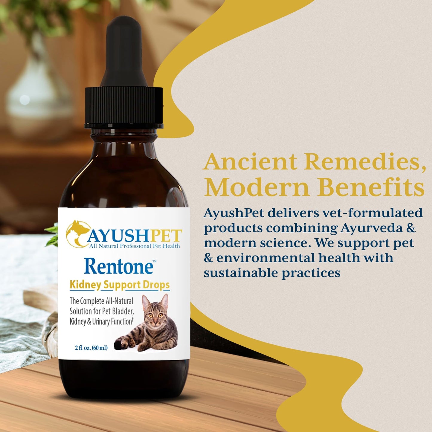 Ayush Pet Kidney and Bladder Support, Rentone Drops for Pets, Promotes Healthy Urinary Tract and Immune Function, 2oz.