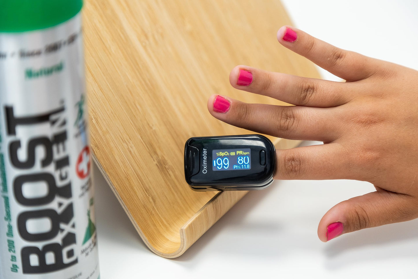 Boost Oxygen Deluxe Fingertip Pulse Oximeter Blood Oxygen Monitor | OLED Display | Measure SpO2 Effortlessly | with Plethysmograph and Perfusion Index
