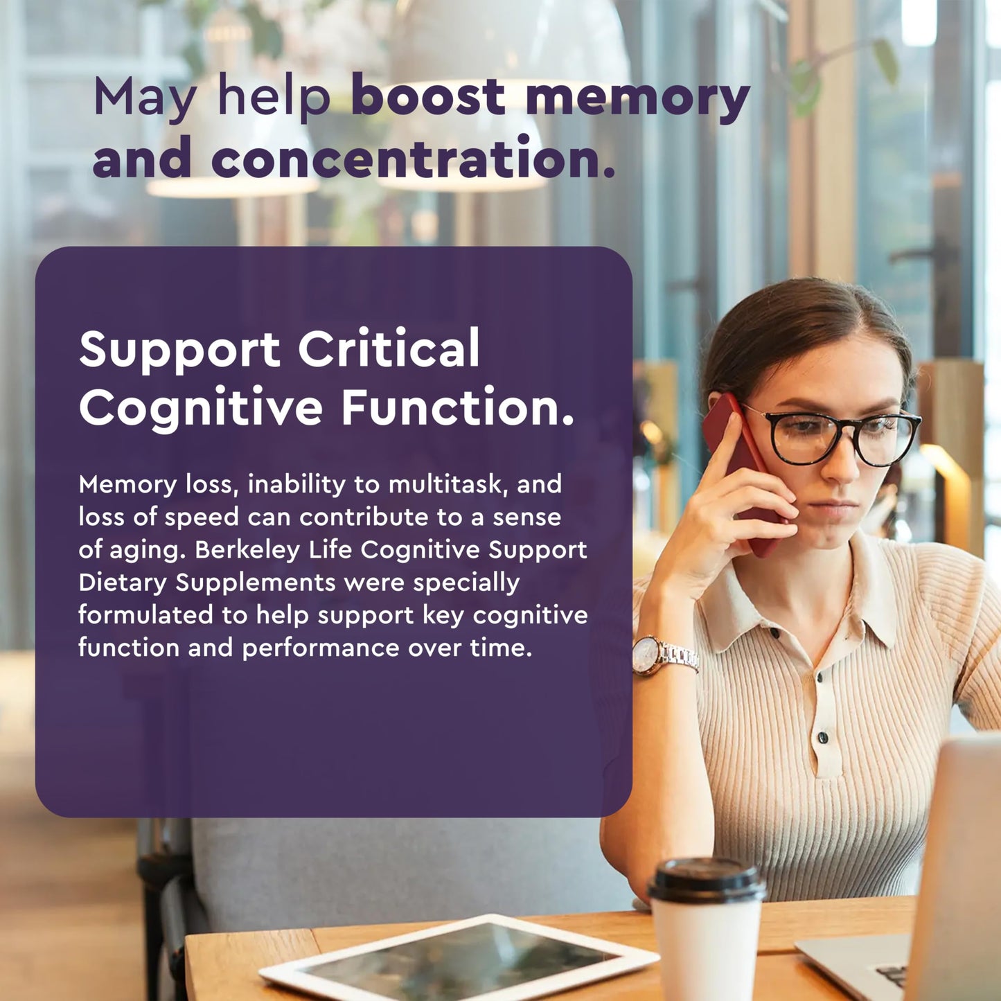 Berkeley Life Cognitive Support Supplement - Memory and Focus Aid - for Memory Loss, Inability to Multitask, and Loss of Speed - for Adults - 30 Capsules