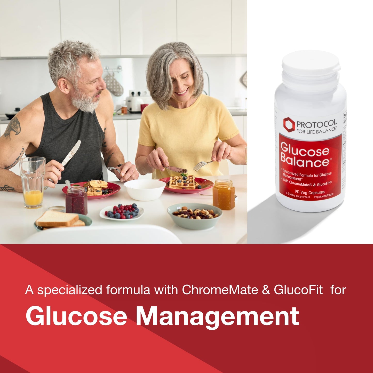 Protocol Glucose Balance - Supports Carbohydrate Metabolism* - with Chromium, Magnesium & Biotin - Kosher & Dairy Free - 90 Veg Caps