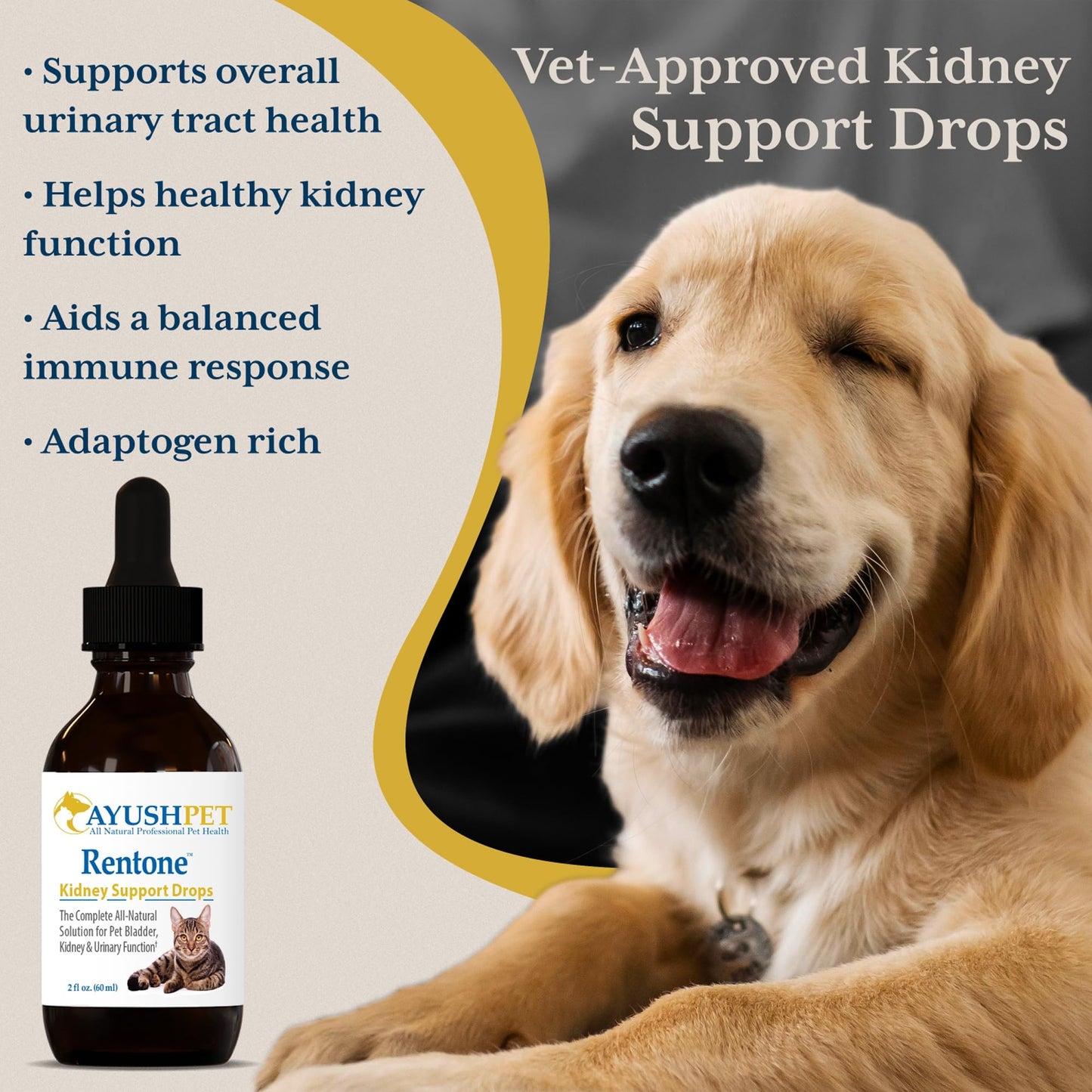 Ayush Pet Kidney and Bladder Support, Rentone Drops for Pets, Promotes Healthy Urinary Tract and Immune Function, 2oz.