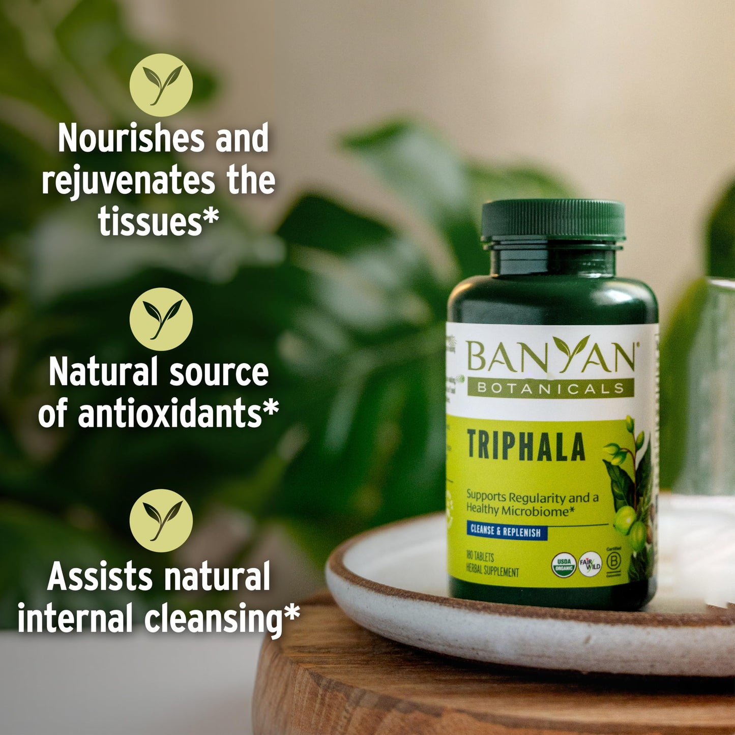 Banyan Botanicals Triphala Tablets - Organic Triphala with Amla, Haritaki & Bibhitaki – for Digestion, Elimination & Healthy Gut Microbiome* – 180 Tablets – Non-GMO Sustainably Sourced Vegan