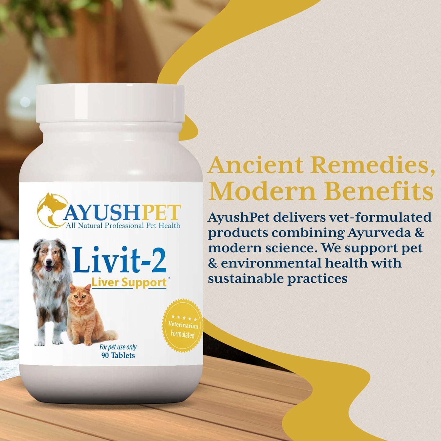 Ayush Herbs Livit-2 Pet Health Supplement, Liver and Gastrointestinal Support, Healthy Skin and Hair, Small or Large Animal, Young or Senior Pet, 90 Tablets