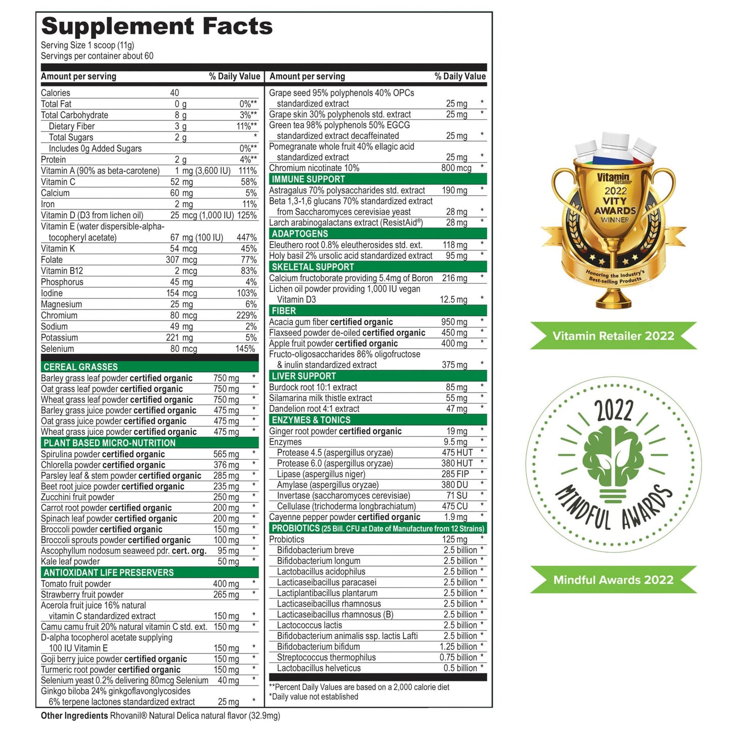 Vibrant Health, Green Vibrance, Vegan Superfood Powder, Boost Energy, 60 Servings