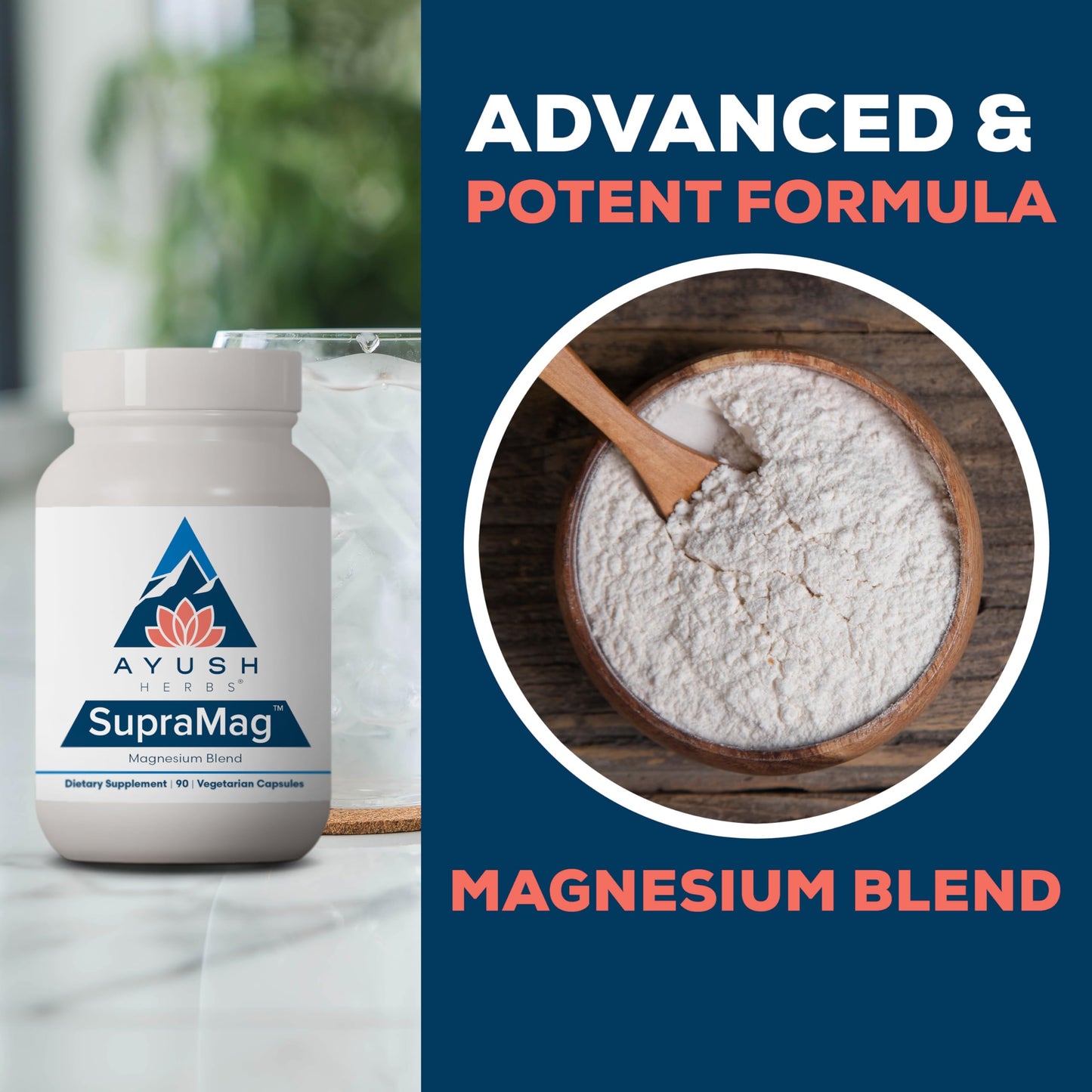 Ayush Herbs SupraMag - Magnesium Blend, 400mg Magnesium Complex Supplement with Chelated Magnesium Bisglycinate, Citrate, Ororate for Sleep, Energy, & Brain Health - 90 Vegetarian Capsules (1 Count)