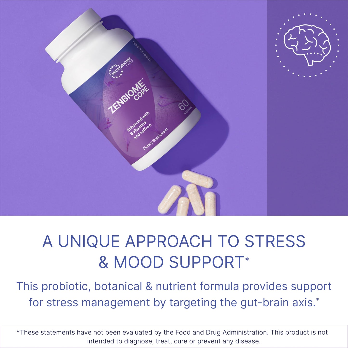Microbiome Labs Zenbiome COPE - Probiotic Mood Support Supplement with Vitamin B6, B12 & Saffron Extract - Promotes Better Occasional Stress Coping (60 Capsules)