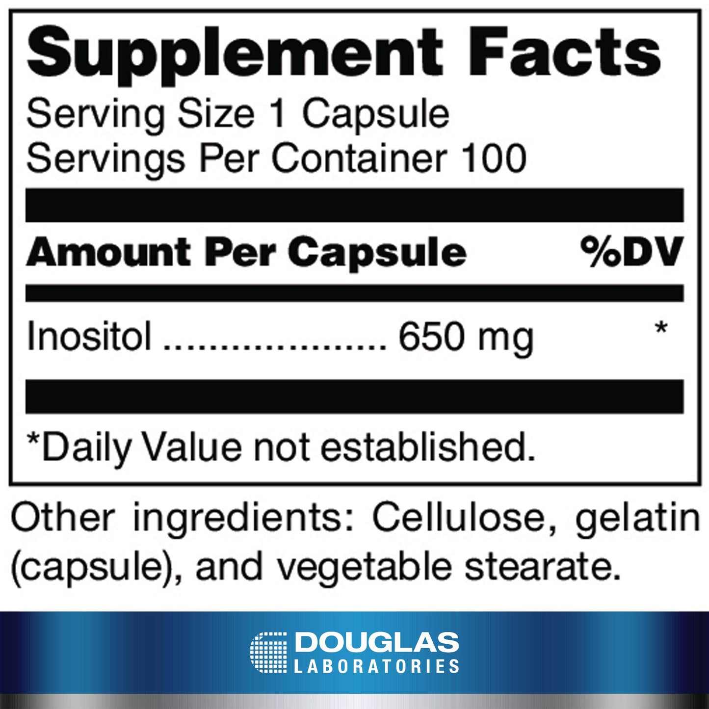 Douglas Laboratories Inositol (650 mg) | Supports Neurological Health, Behavior Stability, and Ovarian Function | 100 Capsules