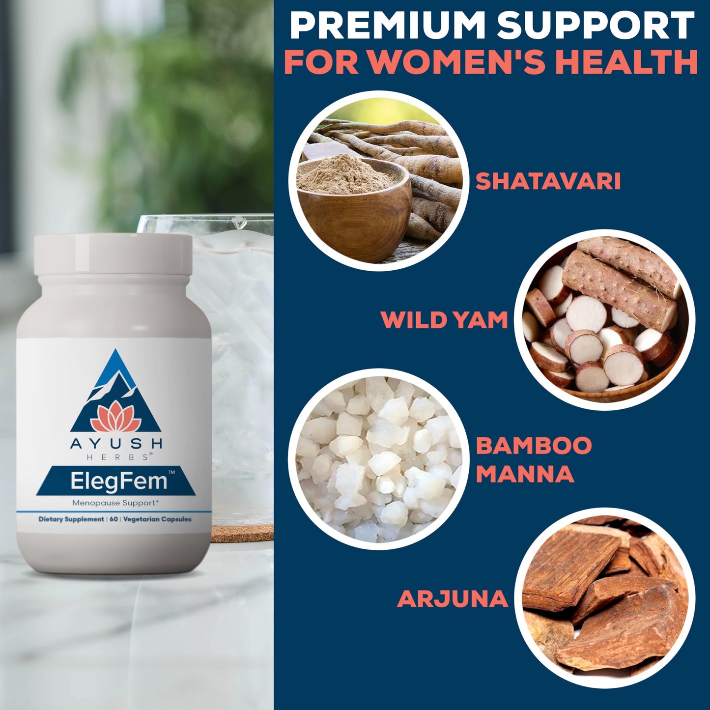 Ayush Herbs ElegFem - Menopause Supplements for Women, Hormone Balance for Women, Perimenopause Natural Hormone Support, Hot Flash Support with Cohosh - 60 Vegetarian Capsules (1 Count)
