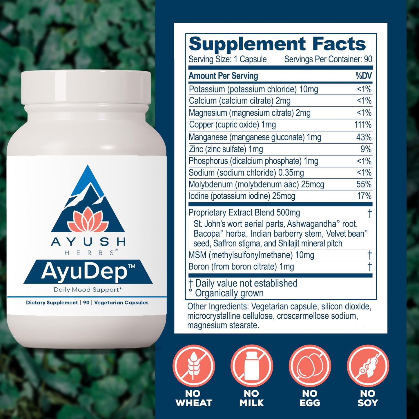 Ayush Herbs AyuDep - Saffron & Ashwagandha Supplements, Uplifting Formula for Women & Men, Herbal Support for Adults - 90 Vegetarian Capsules (1 Count)