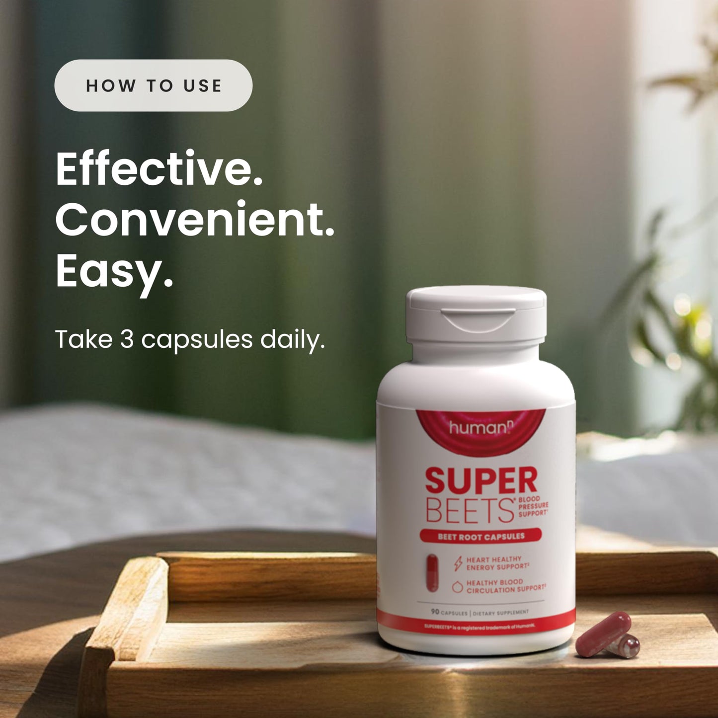 HumanN SuperBeets Beet Root Capsules Quick Release 1000mg, Helps Support Nitric Oxide Production, Blood Pressure, Heart Health, Contains Non-GMO Beetroot Powder, Studied Antioxidants 90 Count