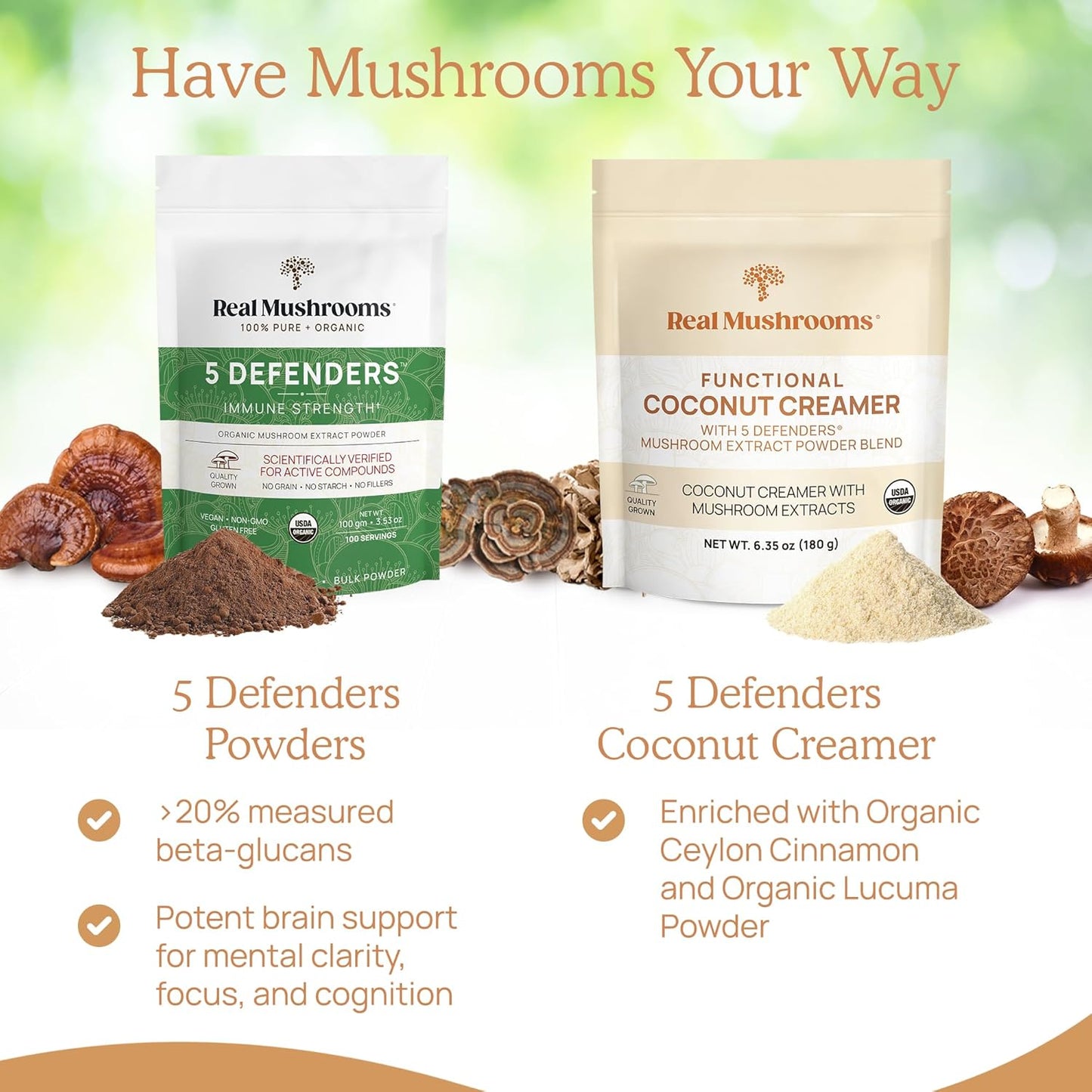 Real Mushrooms Plant-Based Functional Coconut Creamer - Organic Coffee with Mushrooms, Lucuma Powder Ceylon Cinnamon Dairy Free for Smoothies 90 Servings