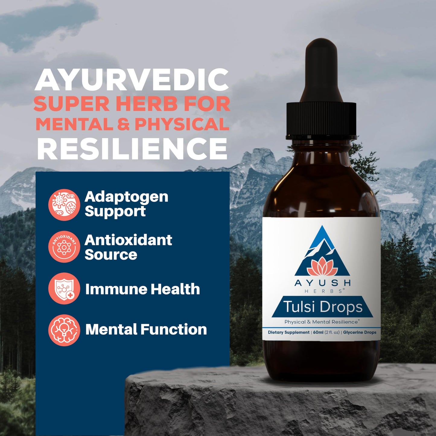 Ayush Herbs Tulsi Drops - Alcohol-Free Tulsi Drops, Holy Basil Gylcerite, Natural Immune-Support Drops for Kids & Adults, Calm & Focus Booster - 2 Fl Oz (80 Servings)