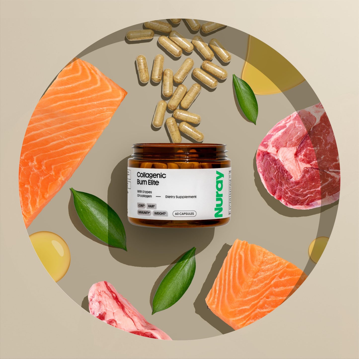 Nuray Collagenic Burn Elite with Green Tea - Collagen Peptides- 60 Capsules
