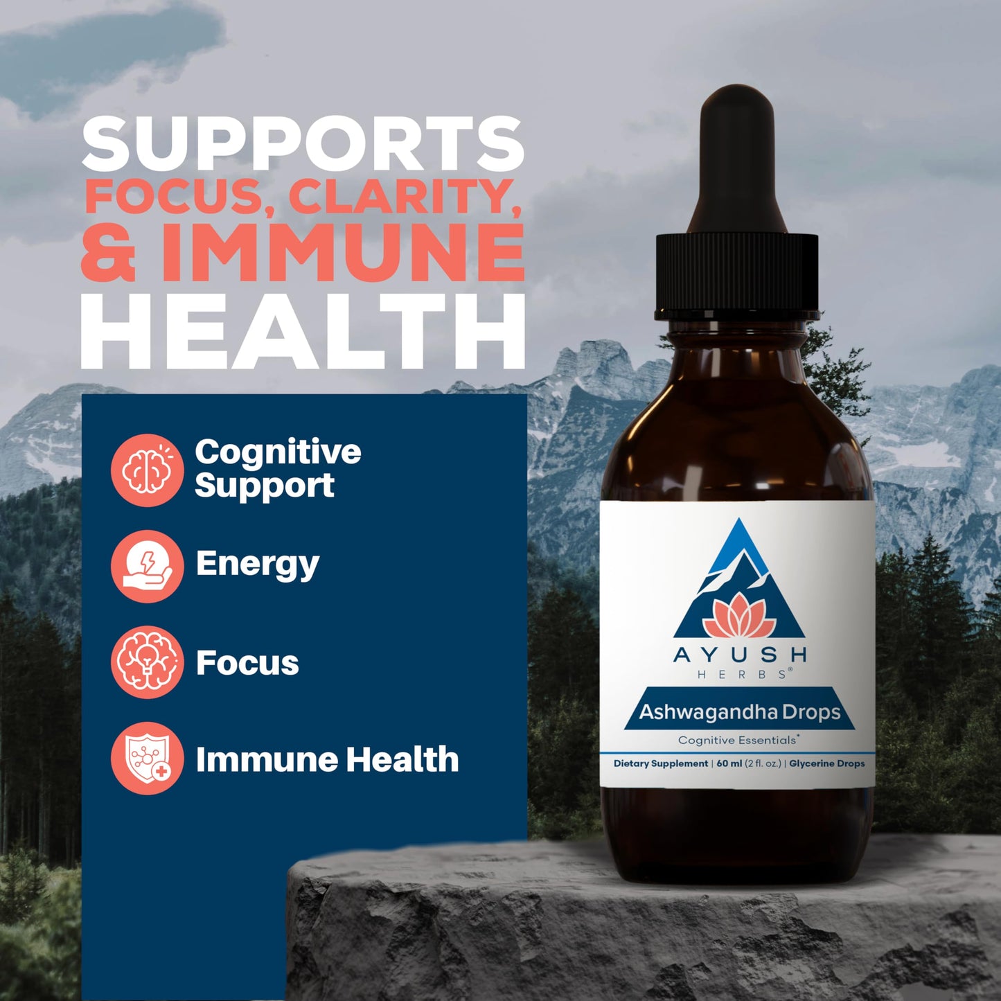 Ayush Herbs Ashwagandha Drops - Ashwagandha Alcohol-Free Drops for Adults, Calming Daily Supplement for Focus & Attention with Organic Ashwagandha, Lemon Flavor - 2 Fl Oz (80 Servings)