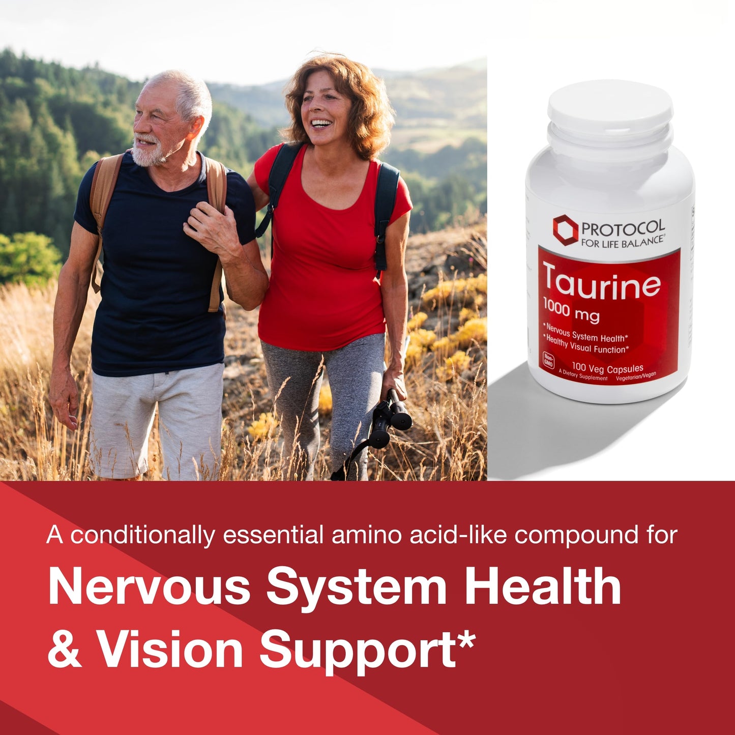 PROTOCOL FOR LIFE BALANCE Taurine 1,000mg - Amino Acid Like - Muscle, Heart, Brain, and Eye Health - 100 Veg Caps