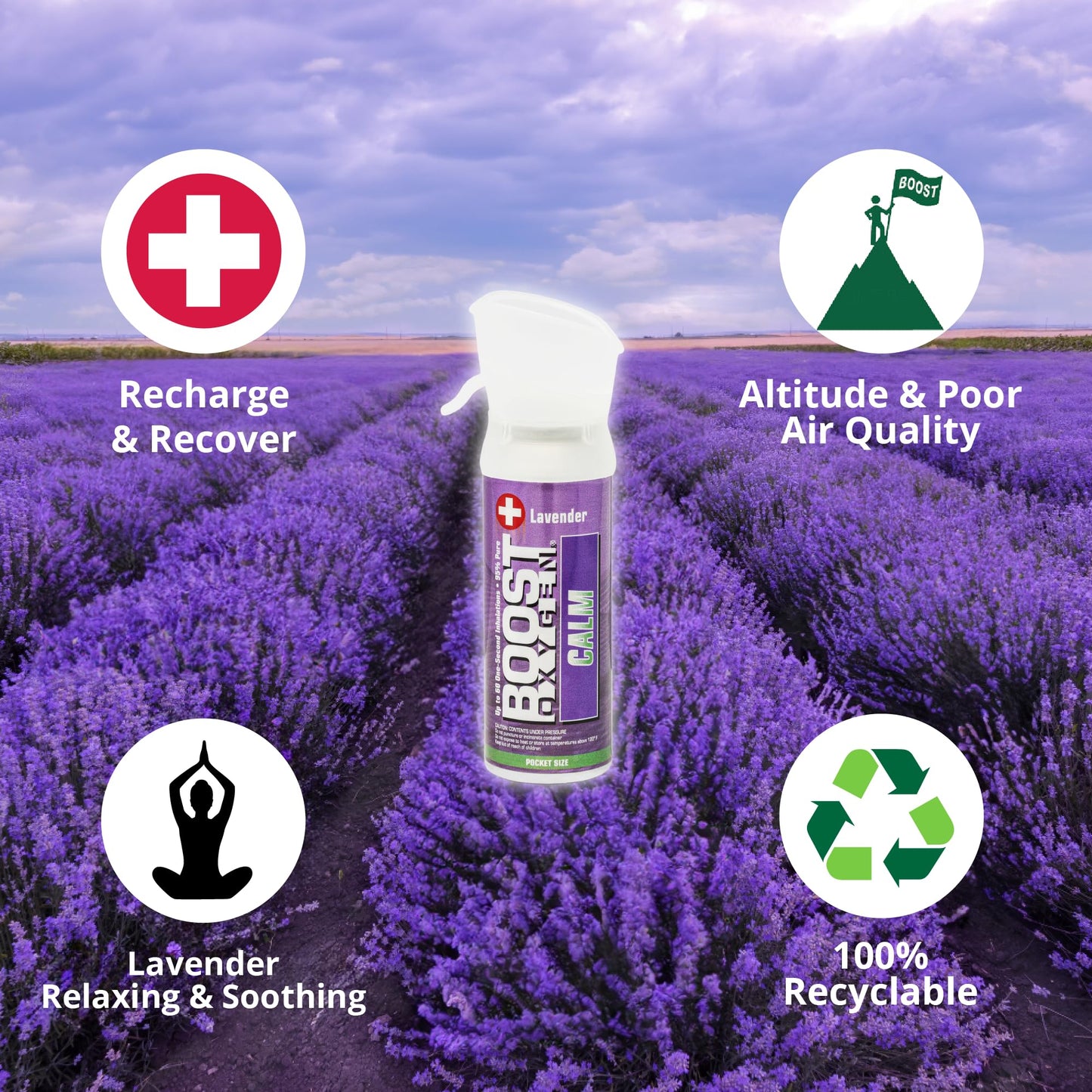 Boost Oxygen Pocket Size Calm Lavender Aroma 3L Canister | Respiratory Support for Aerobic Recovery, Altitude, Performance & Health (4 Pack)