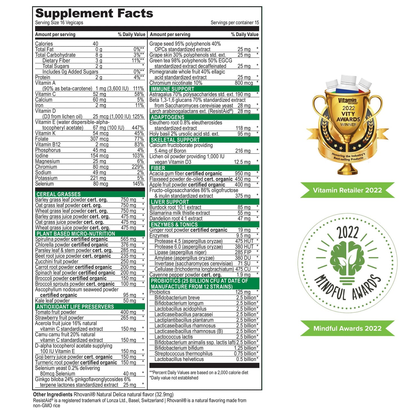 Vibrant Health, Green Vibrance, Vegan Superfood Pills, 240 Count (Pack of 1)