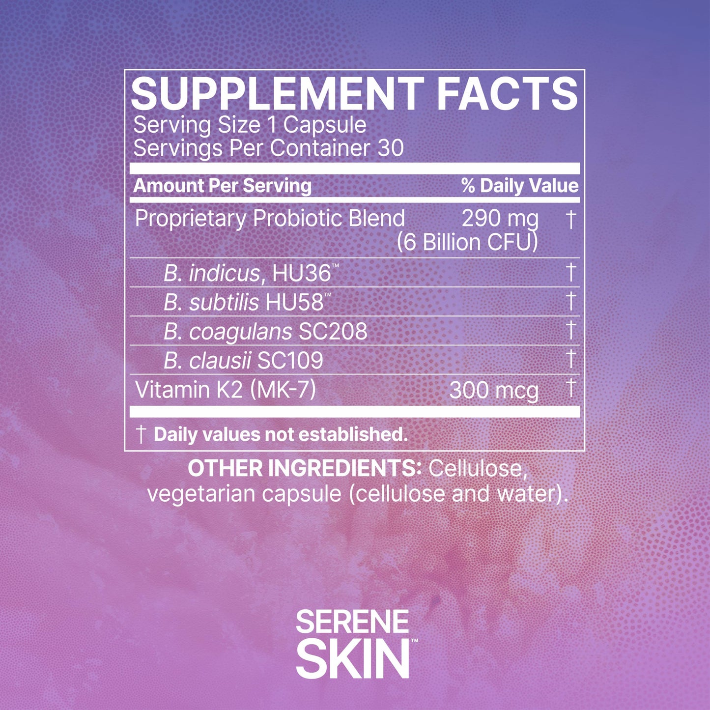 Microbiome Labs SereneSkin - Spore Based Probiotic Complex with Vitamin K2 MK7 for Skin Clarity & Gut Health Support - Daily Probiotic Skincare - Soothe The Gut-Skin Axis (30 Capsules)