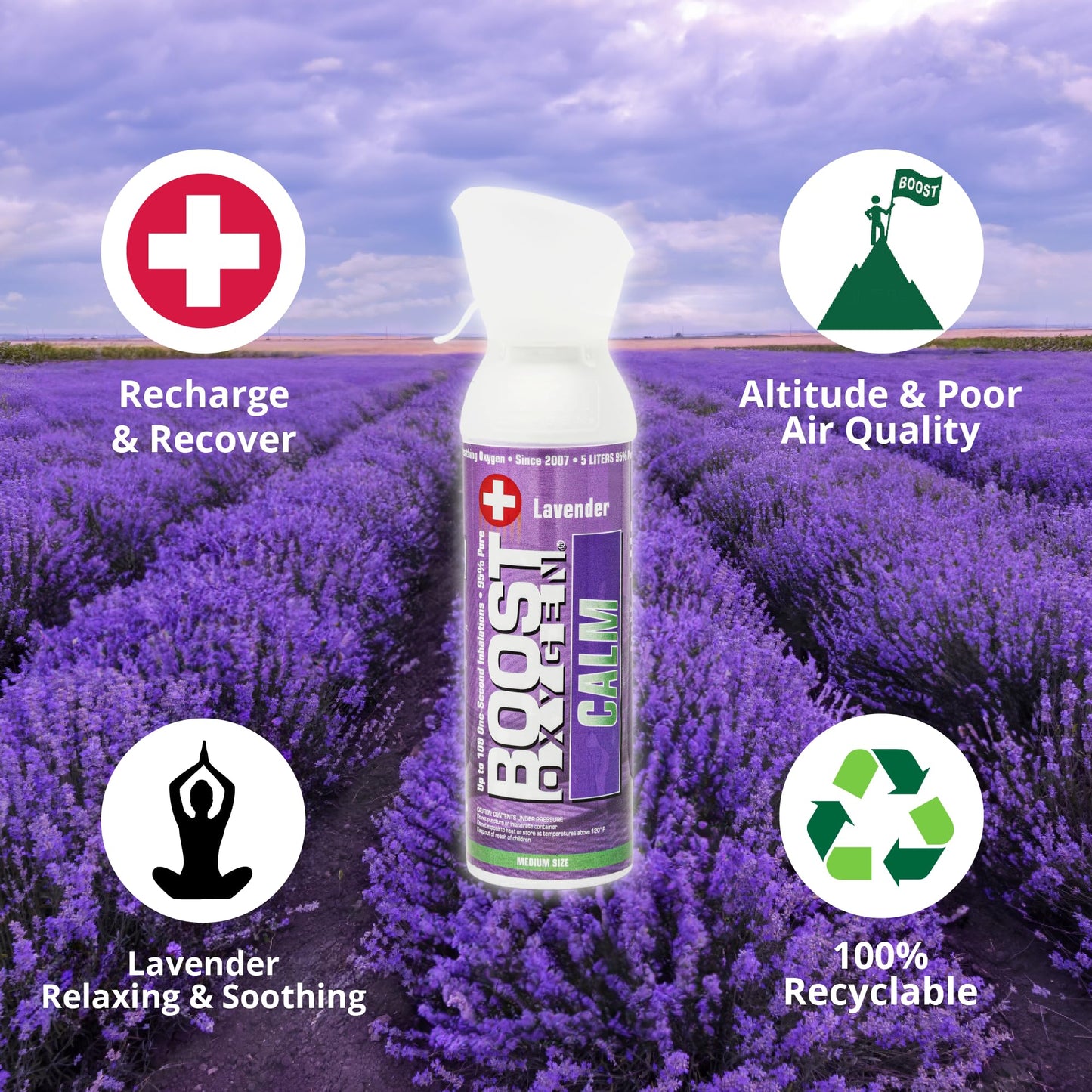 Boost Oxygen Medium Calm Lavender Aroma 5L Canister | Respiratory Support for Aerobic Recovery, Altitude, Performance & Health (4 Pack)