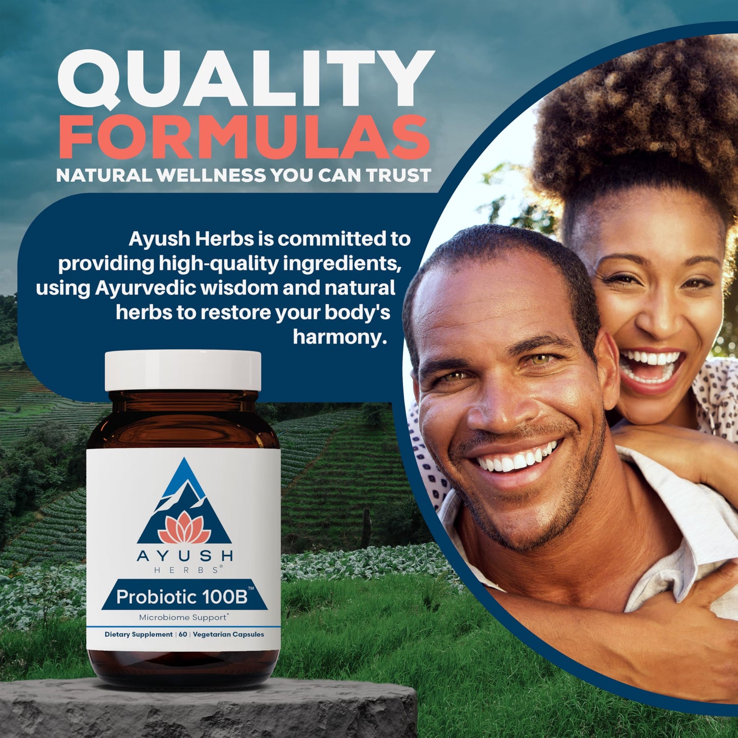 Ayush Herbs Probiotic 100B - Probiotics for Women, Probiotics for Men, Prebiotics and Probiotics for Digestive Health, Gas Relief, Gut Microbiome Balance - 60 Vegetarian Capsules (1 Count)