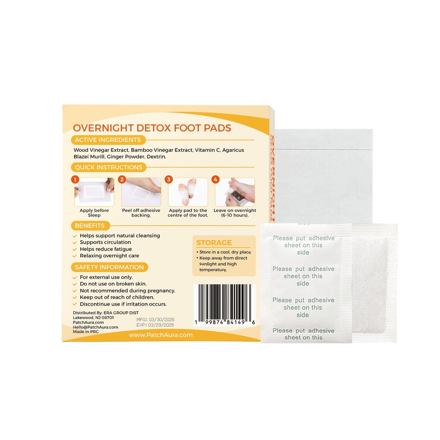 FootAura Overnight Foot Patches – Detox & Circulation Support – Ginger Extract – Warm, Stimulate & Restore Overnight – 14 Count