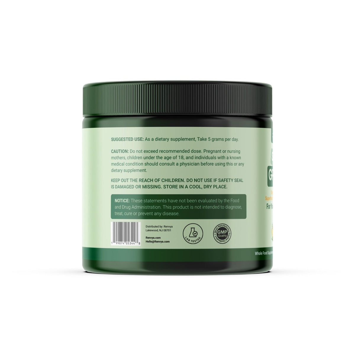 Poudre de Super Greens Renvya – Superaliment Vert Biologique avec Enzymes Digestives, Probiotiques et Fibres pour la Santé Intestinale, l'Énergie et la Nutrition Quotidienne
