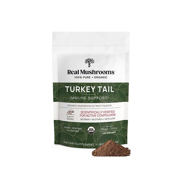 Real Mushrooms Turkey Tail Powder - Organic Mushroom Supplement with Potent Extract for Gut, Energy, Brain, Immune Support Vegan Powder, Non-GMO, 100 Servings