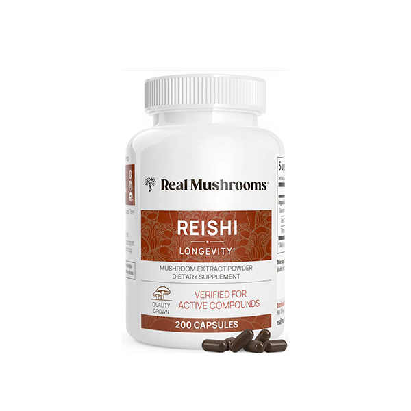 Real Mushrooms Reishi Capsules - Organic Mushroom Extract Supplement with Potent Red Vegan Supplement, Non-GMO, 90 Caps