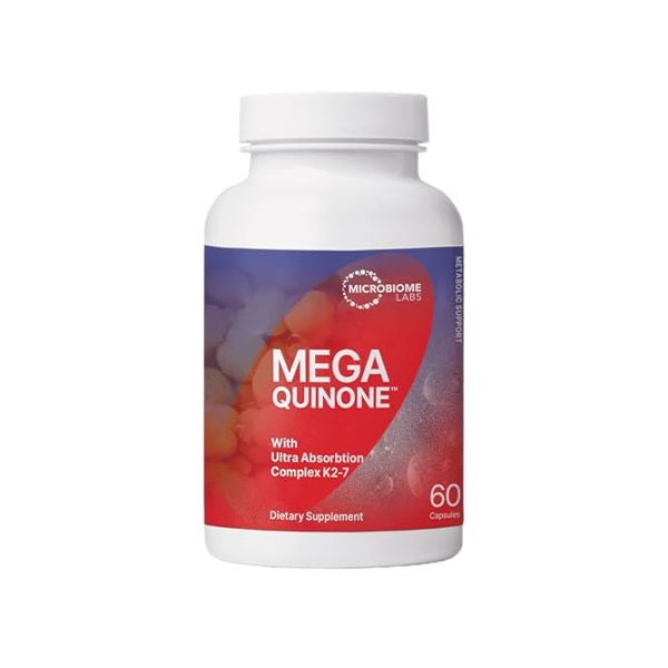 Microbiome Labs MegaQuinone - Vitamin K Supplement with Vitamin K2 MK7 + K1 - with Chelated Magnesium + Zinc for Improved Absorption (60 Capsules)
