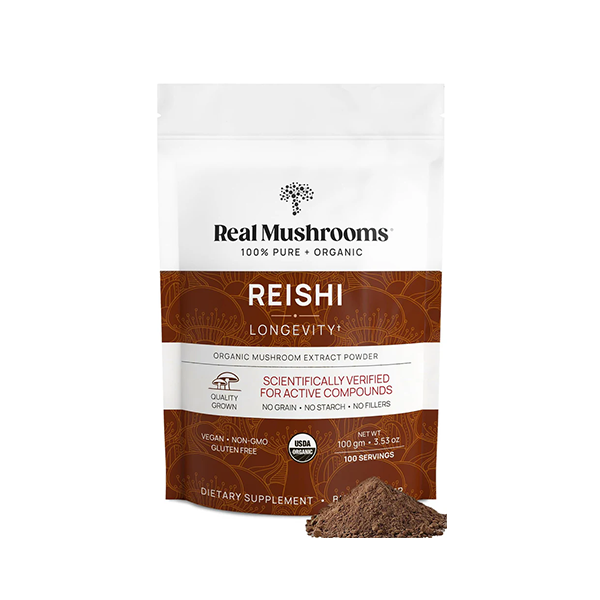 Real Mushrooms Reishi Powder - Organic Mushroom Extract Supplement with Potent Red for Longevity, Mood, Sleep, Immune Support Vegan Supplement, Non-GMO, 45 Servings