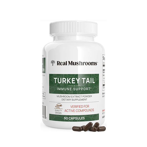 Real Mushrooms Turkey Tail Capsules - Organic Mushroom Supplement with Potent Extract for Gut, Energy, Brain, Immune Support Vegan Extract, Non-GMO, 90 Caps