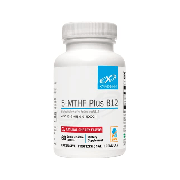 XYMOGEN 5-MTHF Plus B12 - Biologically Active Folate + Methyl B12 (Methylcobalamin) to Support Methylation and Nervous System Health - Great-Tasting Cherry Flavor (60 Quick-Dissolve Tablets)