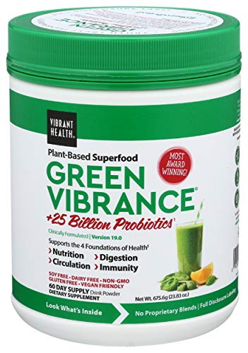 Vibrant Health, Green Vibrance, Includes 65 Plant-Based Superfoods, 25 Billion Probiotics, Fiber, Adaptogens & Enzymes, 30 Servings
