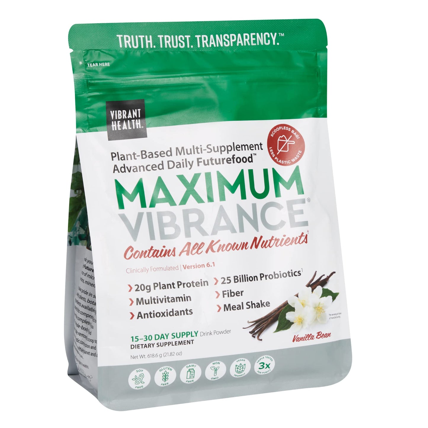Vibrant Health, Maximum Vibrance, Complete Vegan Meal Shake with Plant-Based Protein