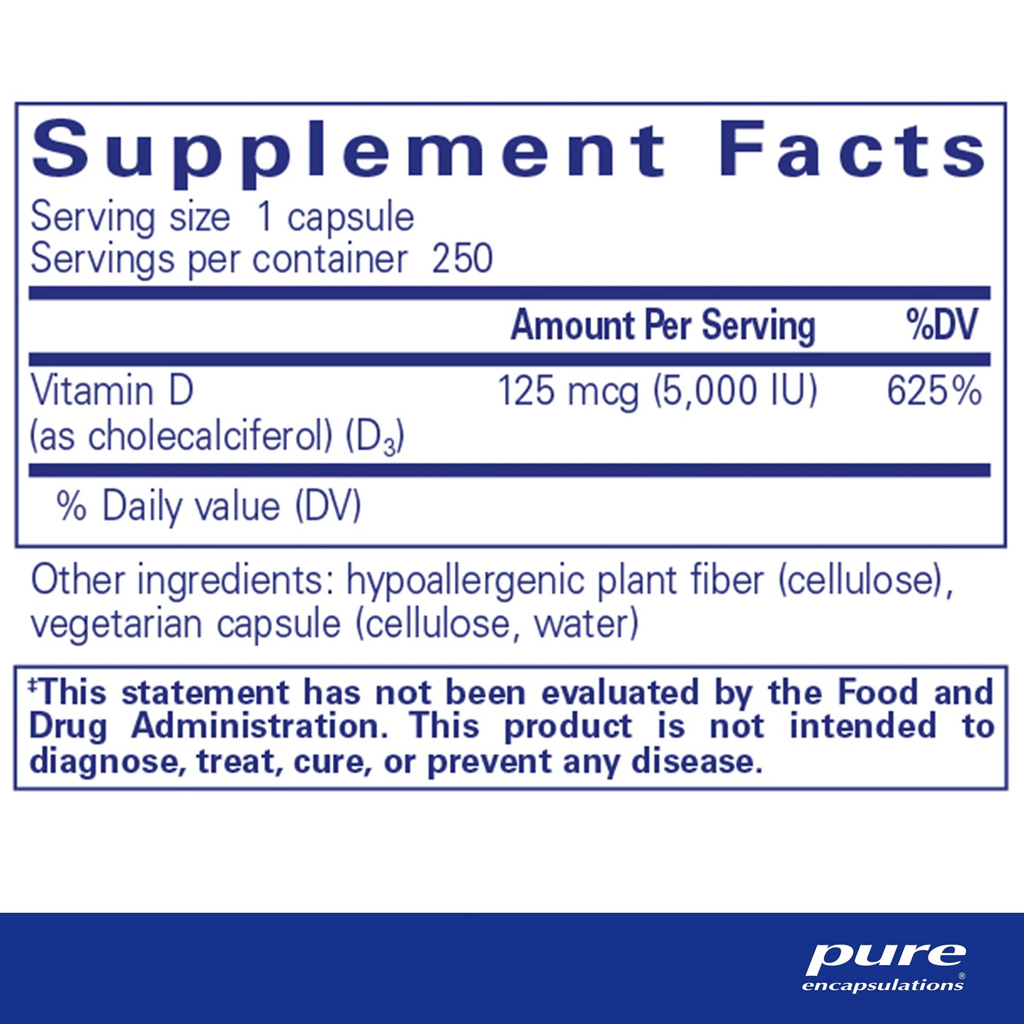 Pure Encapsulations Vitamin D3 125 mcg (5,000 IU) - 250 Capsules