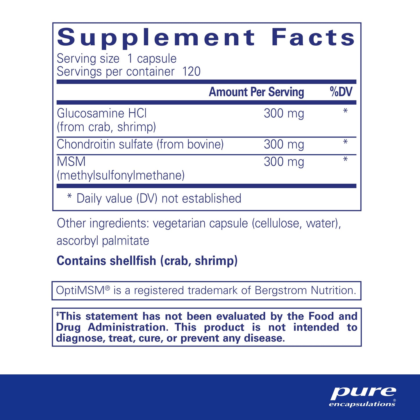Pure Encapsulations Glucosamine Chondroitin with MSM - 120 Capsules