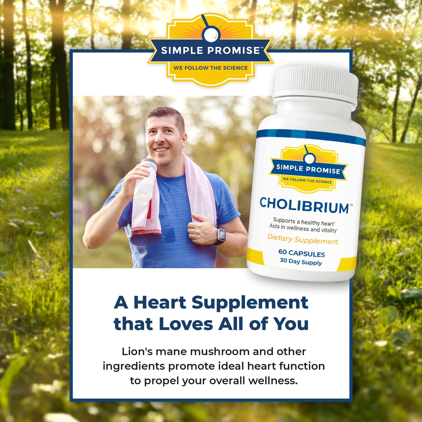 Simple Promise - Cholibrium - Mushroom Supplement with Lions Mane - Heart and Cholesterol Support - 60 Capsules