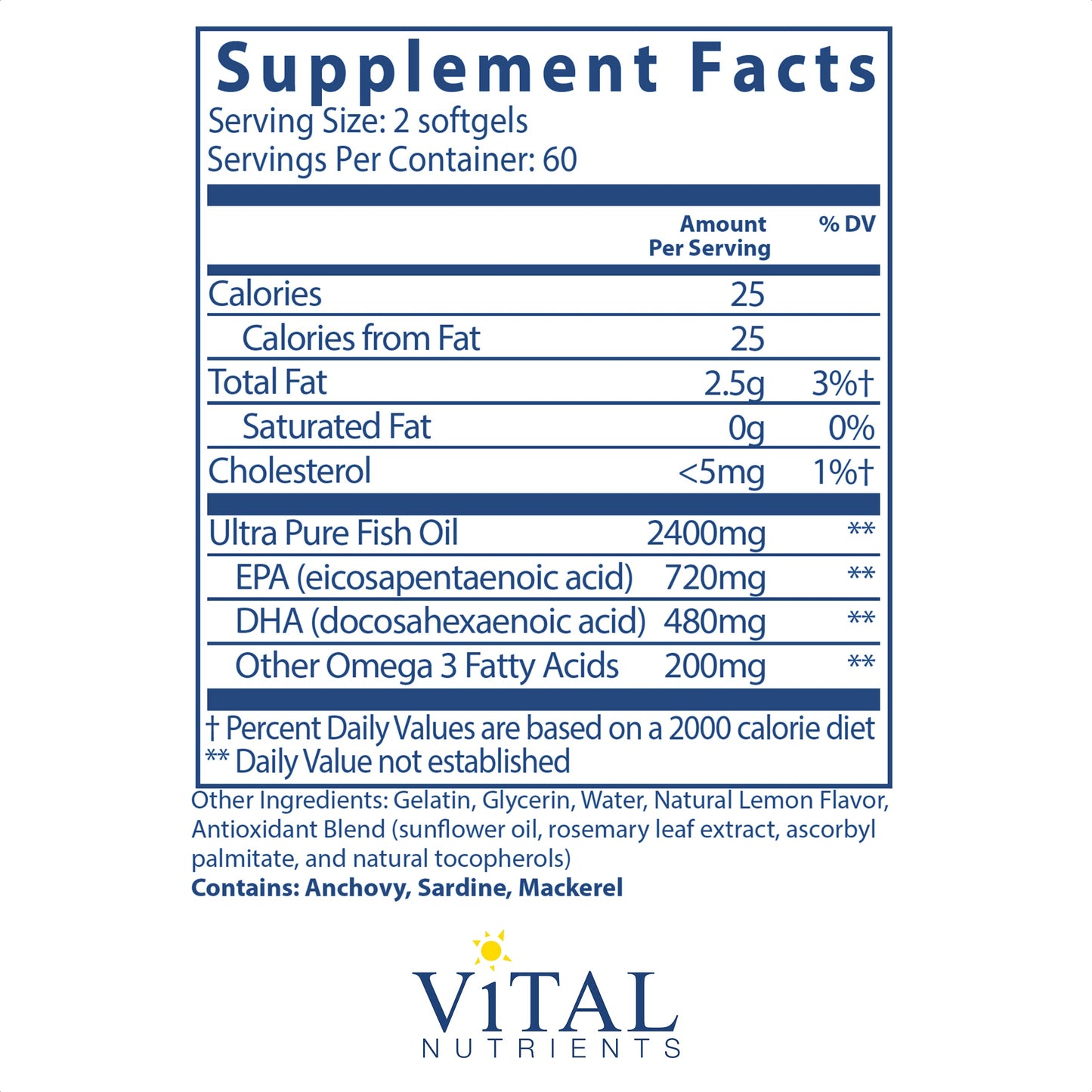 Vital Nutrients - Ultra Pure Fish Oil 700 (Pharmaceutical Grade) -120 Capsules
