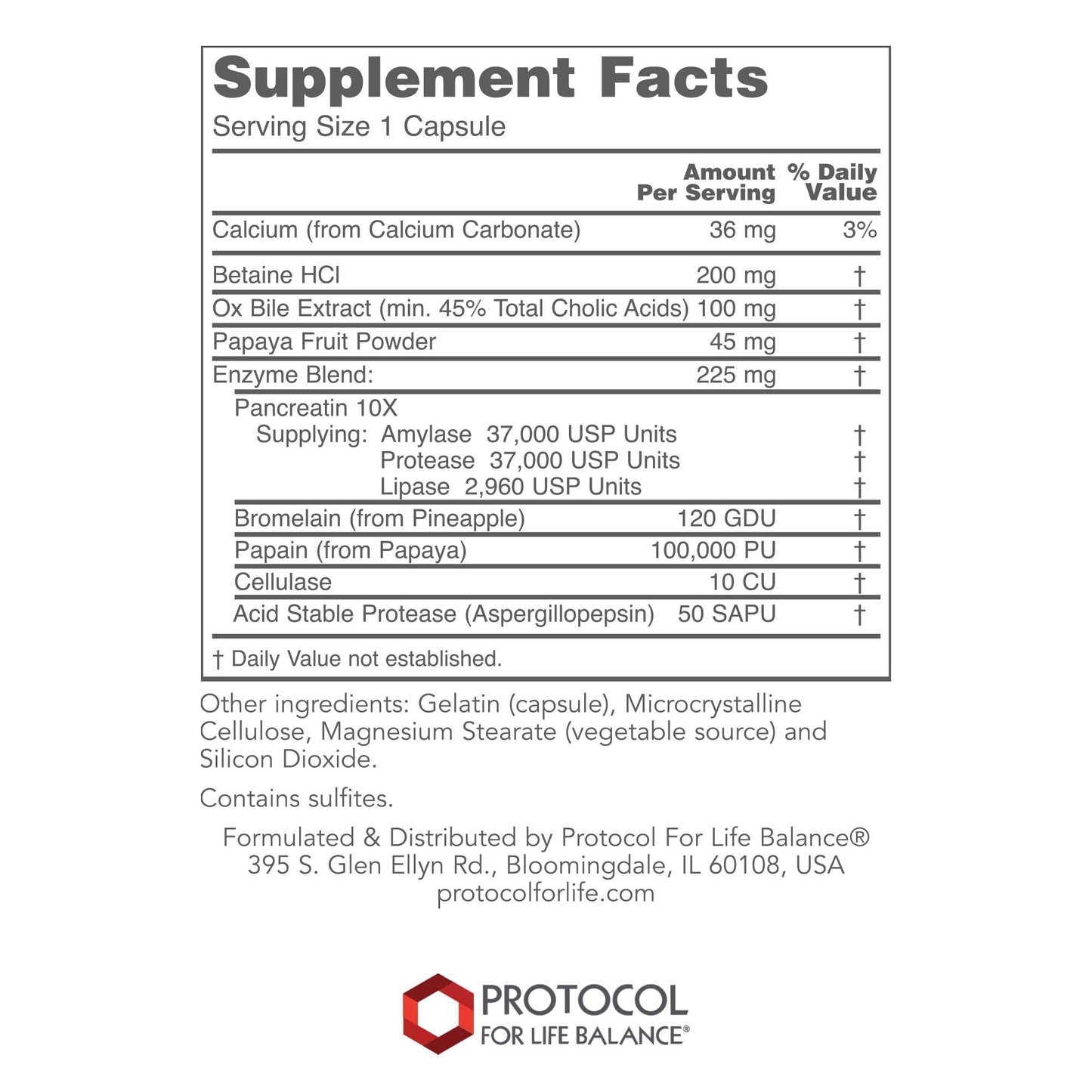 Protocol Enzymes-HCl - Betaine HCl and Digestive Enzymes with Bromelain - 120 Caps
