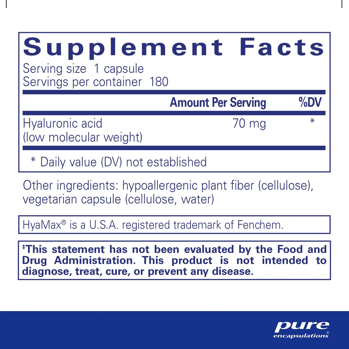 Pure Encapsulations Hyaluronic Acid - Supplement to Support Skin Hydration - 180 Capsules