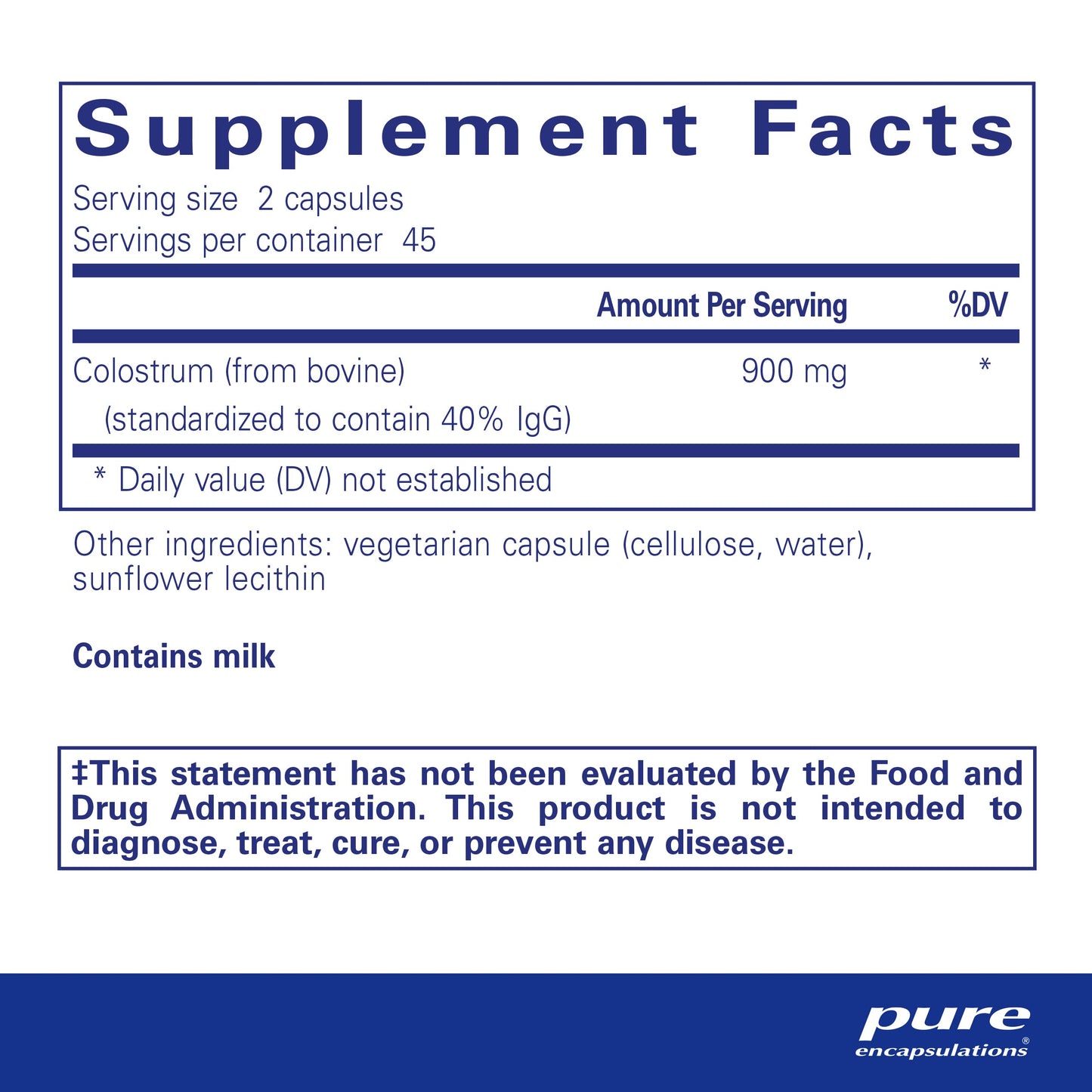 Pure Encapsulations Colostrum 40% IgG - 90 Capsules