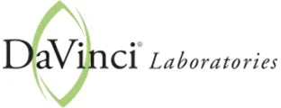 DaVinci Laboratories logo with green leaf outline and black text